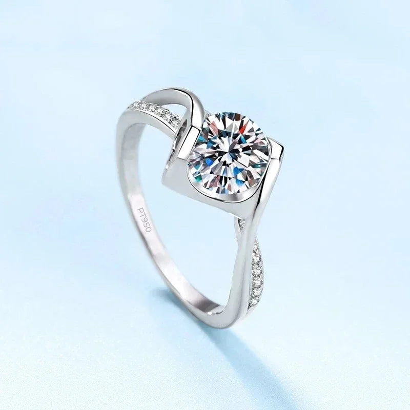 Platinum 1CT- 0.5CT  Rings Girl Angel's Kiss Micro inlaid Diamond Ring Engagement