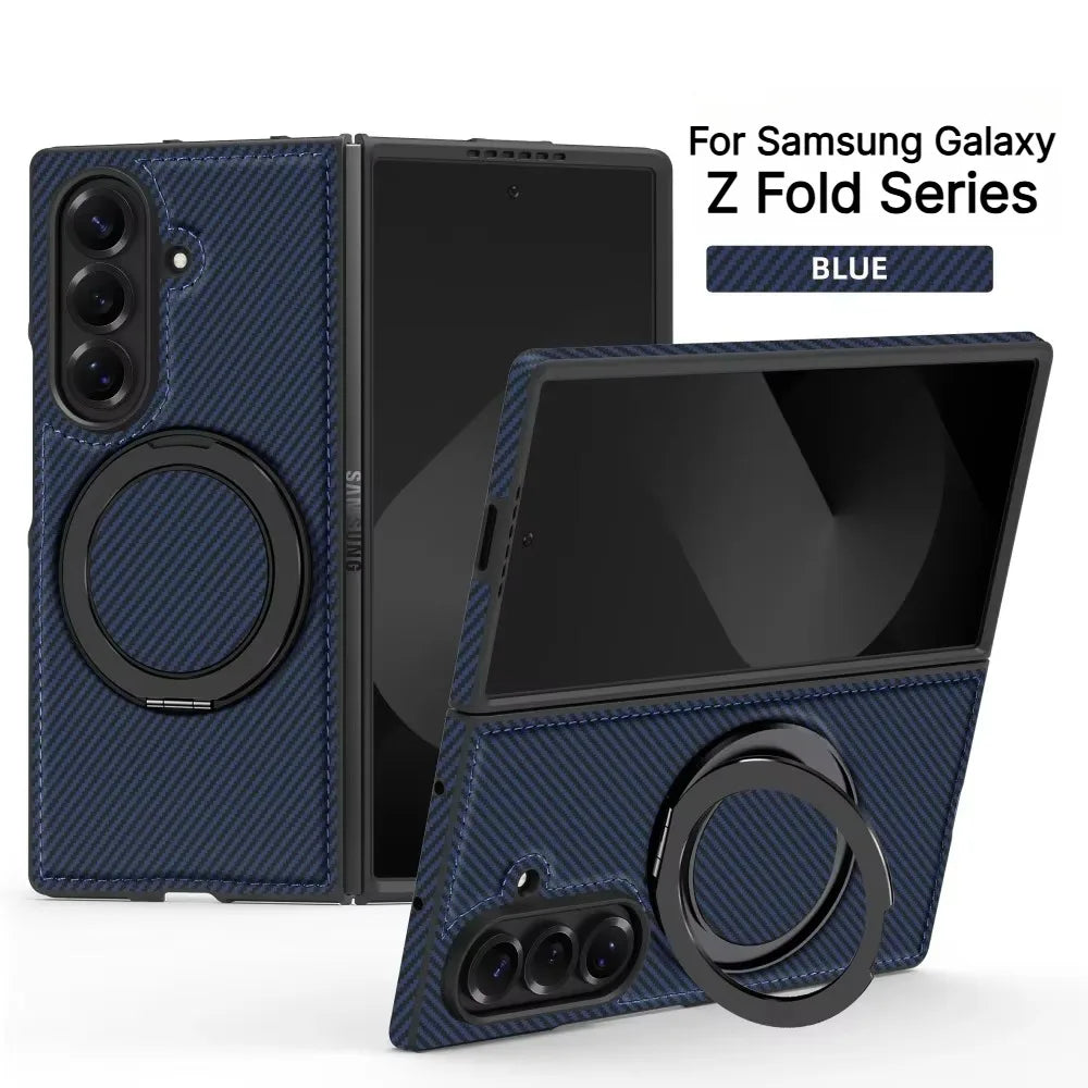 Business Carbon Fiber Texture Magnetic Case for Samsung Galaxy Z Fold 8 Ultra 7 6 5 4 for Magsafe Rotating Stand Protector Cover