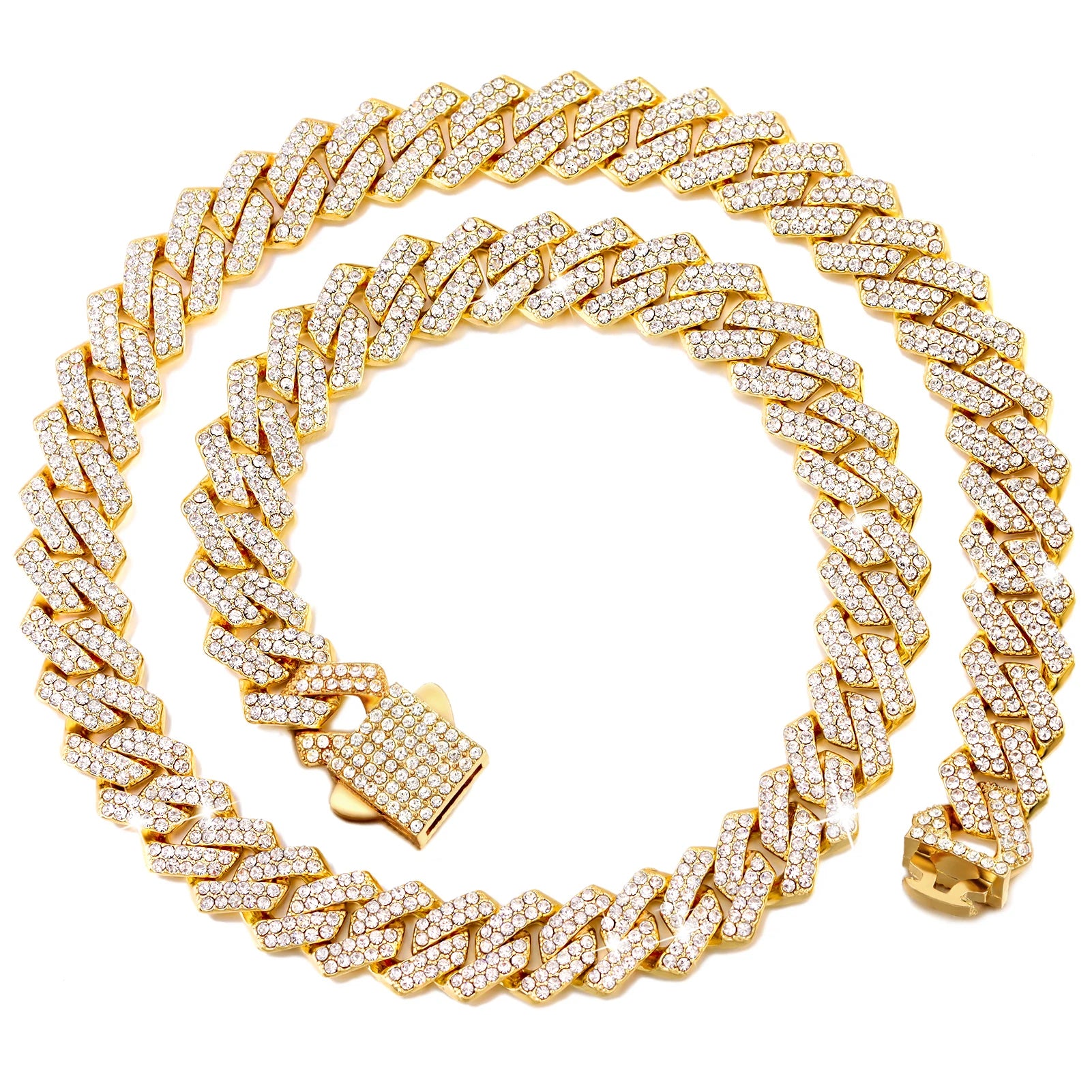 Cuban Link Chain 14MM Prong Diamond Cuban Chain Choker Necklaces for Women or Men