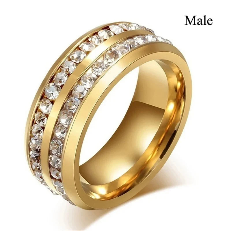Charm Couple Rings Romantic Women Red Rhinestones Rings Set Trendy Men Stainless Steel Celtic Dragon Rings Wedding Band Jewelry