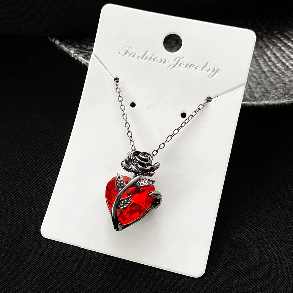 Gothic Rose Red Love Necklace Women's
