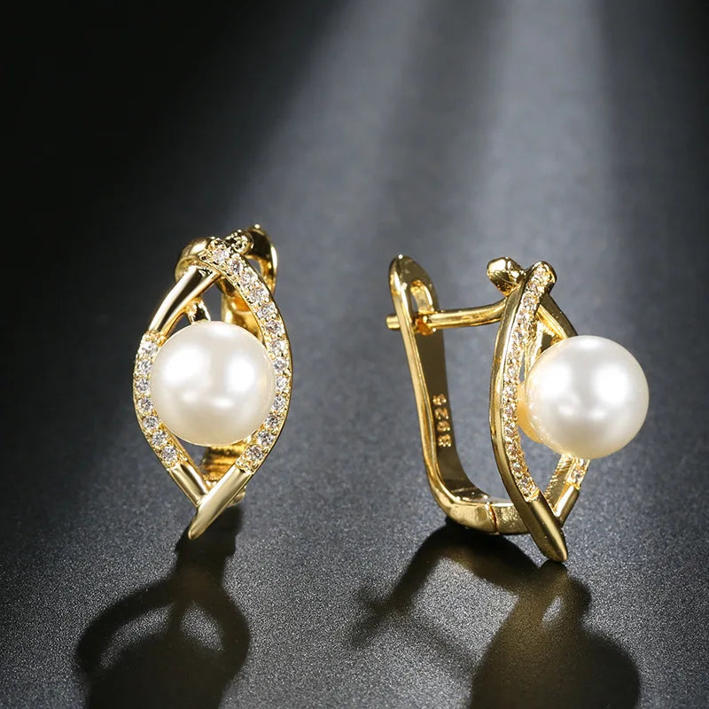 Natural Pearl and Diamond Stud Earrings