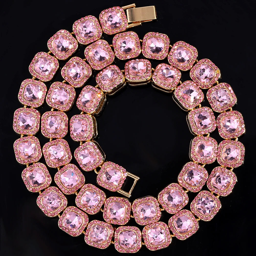 Paved Cuban Link Chain Tennis Necklace Women Men 13/14MM Prong Necklace