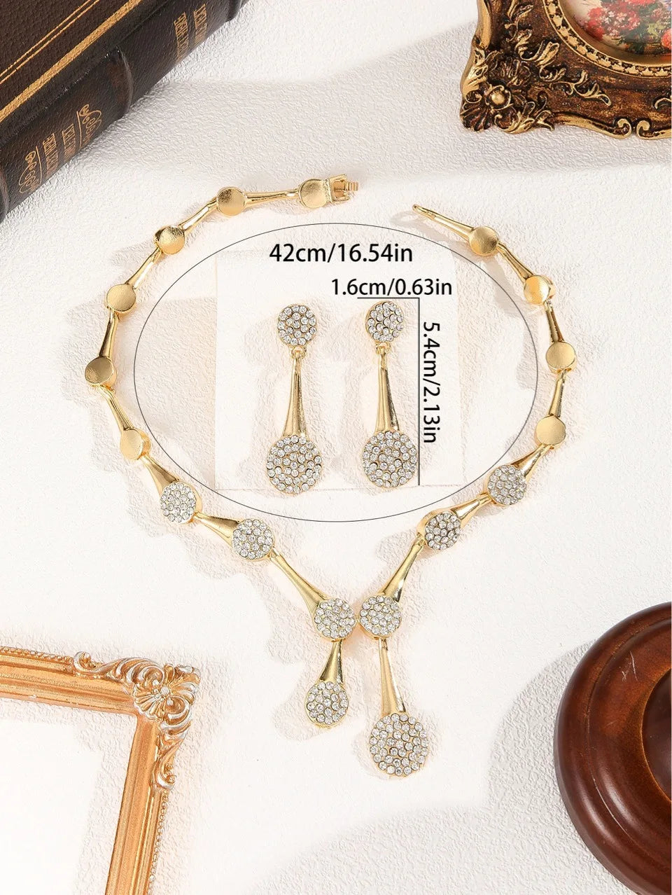 Necklace Earrings Exquisite Set Golden Quiet Elegant Bridal Banquet