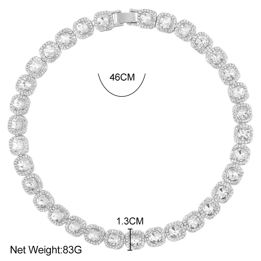 Paved Cuban Link Chain Tennis Necklace Women Men 13/14MM Prong Necklace