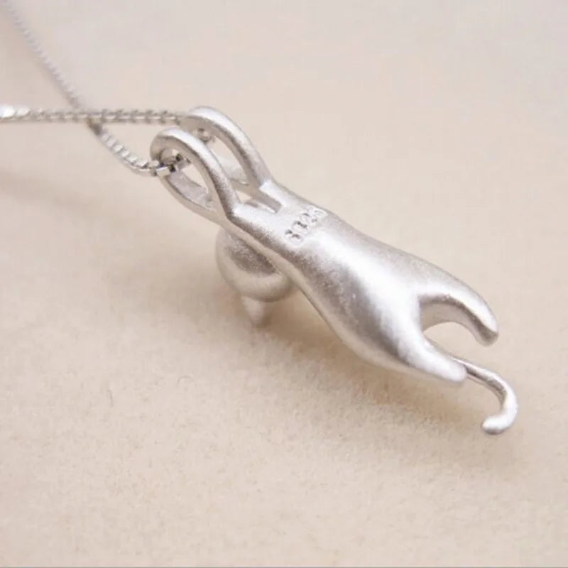 925 Sterling Silver Simple Animal Cute Kitty Clavicle Chain Pendant