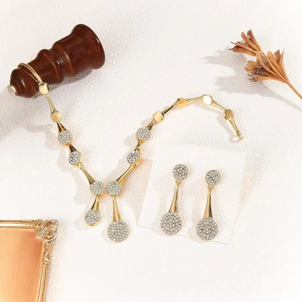 Necklace Earrings Exquisite Set Golden Quiet Elegant Bridal Banquet