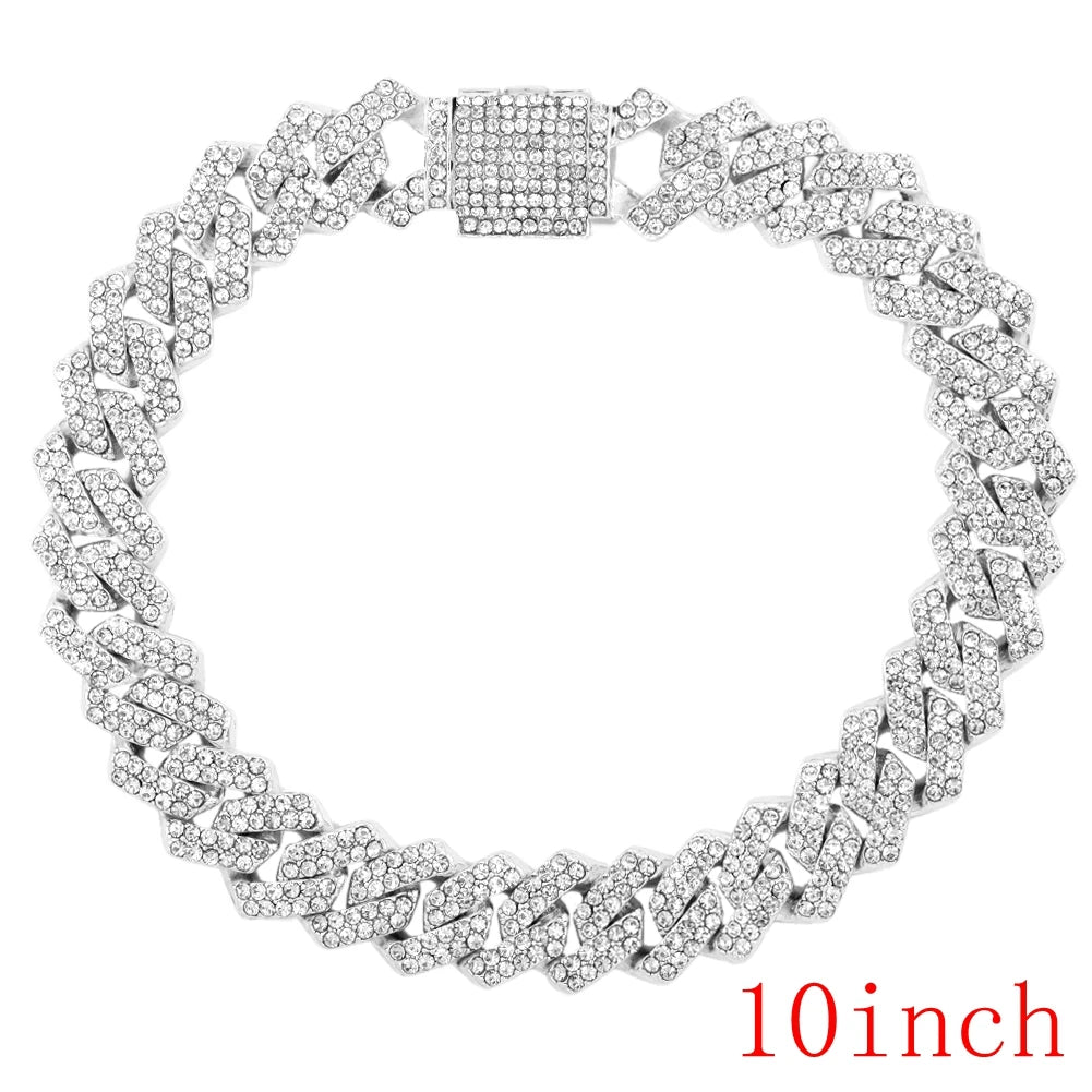 Miami Prong Cuban Link Chain Necklace for Women Gold or Silver2 Row Cuban Choker