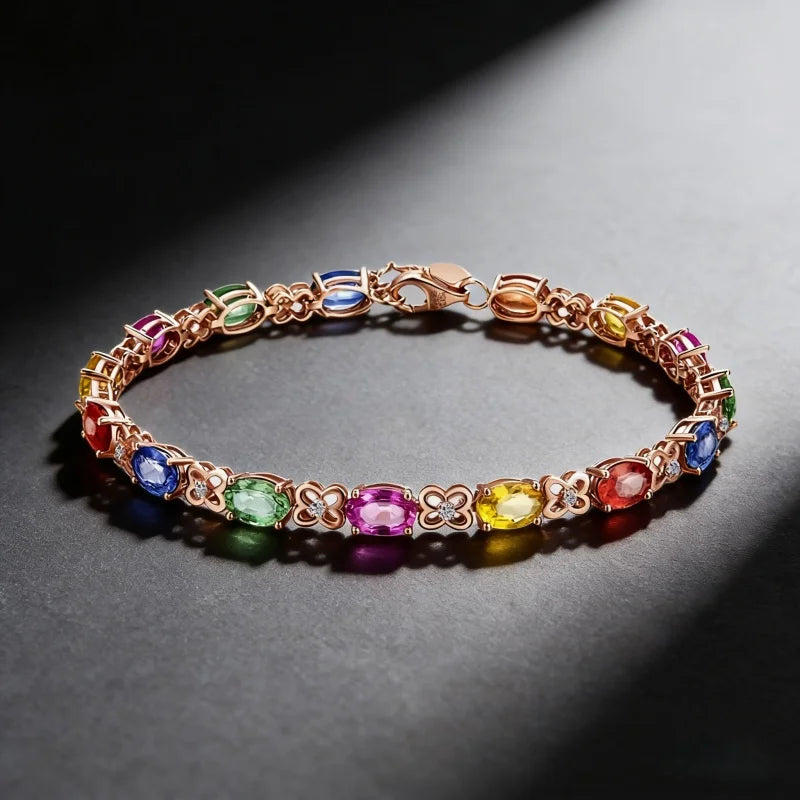 925 Silver Bracelet Exquisite Colored Gemstone Rose Gold And Silver Bracelet