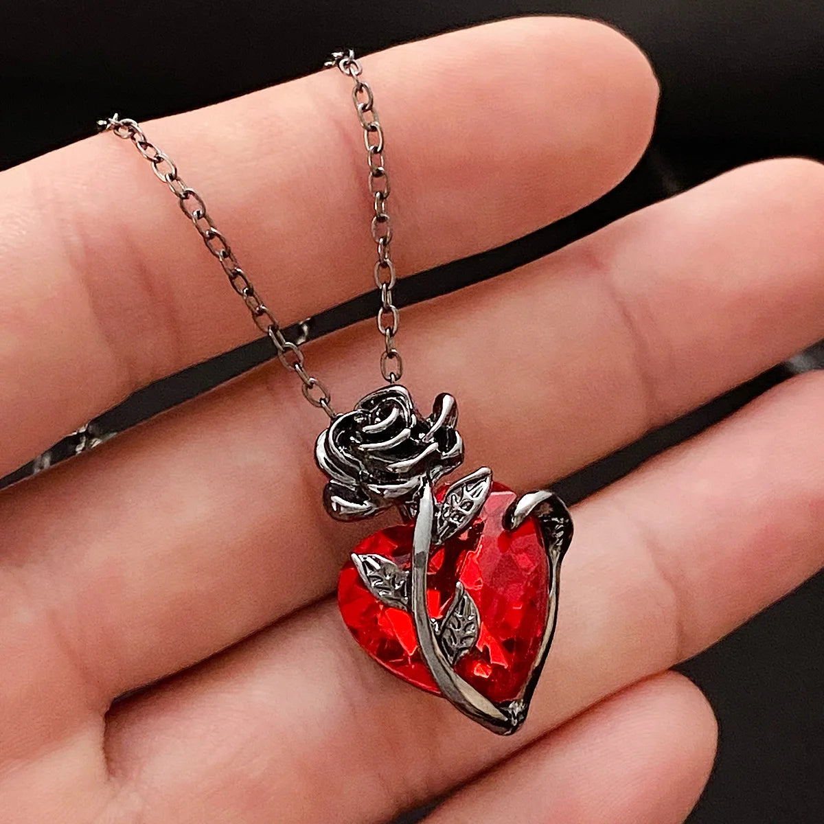 Gothic Rose Red Love Necklace Women's