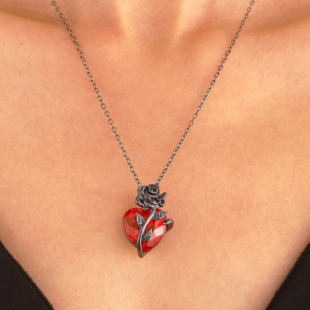 Gothic Rose Red Love Necklace Women's