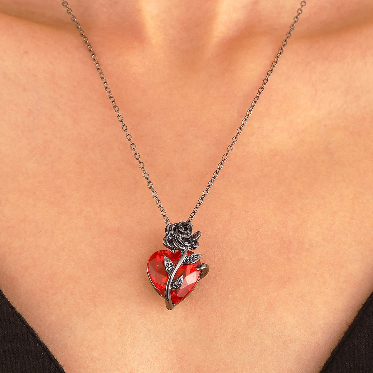 Gothic Rose Red Love Necklace Women's