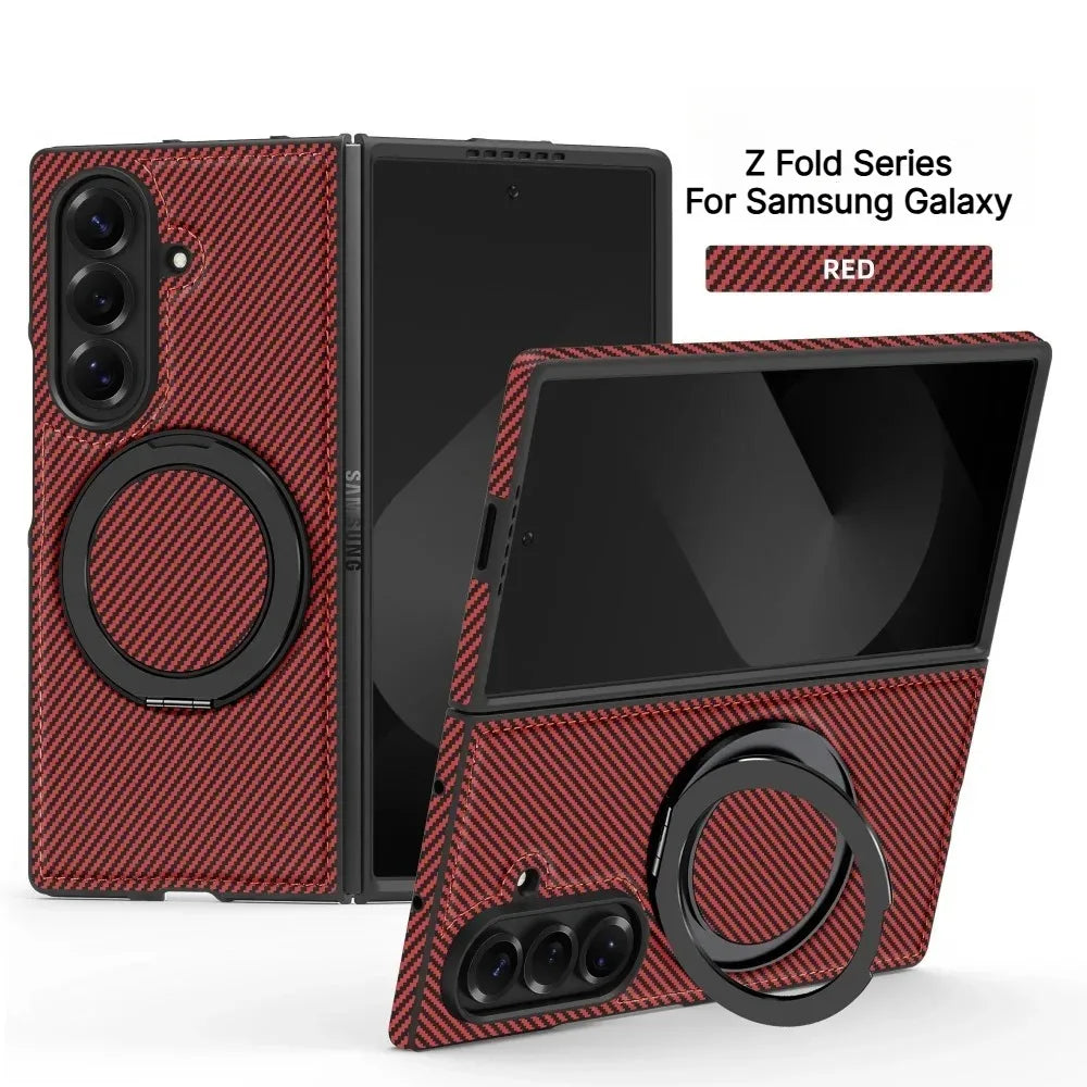 Business Carbon Fiber Texture Magnetic Case for Samsung Galaxy Z Fold 8 Ultra 7 6 5 4 for Magsafe Rotating Stand Protector Cover