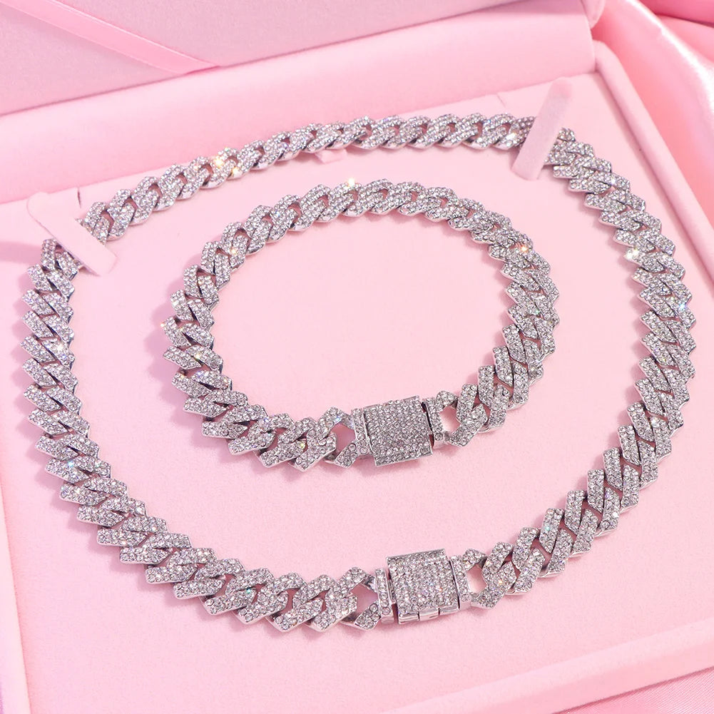 Miami Prong Cuban Link Chain Necklace for Women Gold or Silver2 Row Cuban Choker