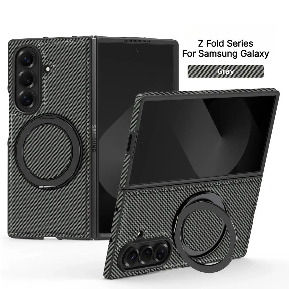 Business Carbon Fiber Texture Magnetic Case for Samsung Galaxy Z Fold 8 Ultra 7 6 5 4 for Magsafe Rotating Stand Protector Cover