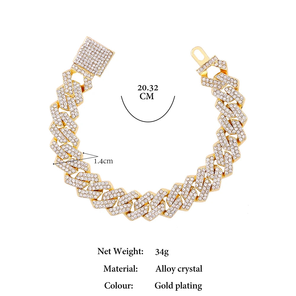 Paved Cuban Link Chain Tennis Necklace Women Men 13/14MM Prong Necklace