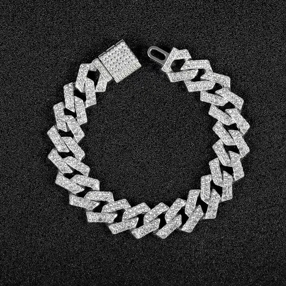 Men's Diamond Inlaid Cuban Chain Watch Set