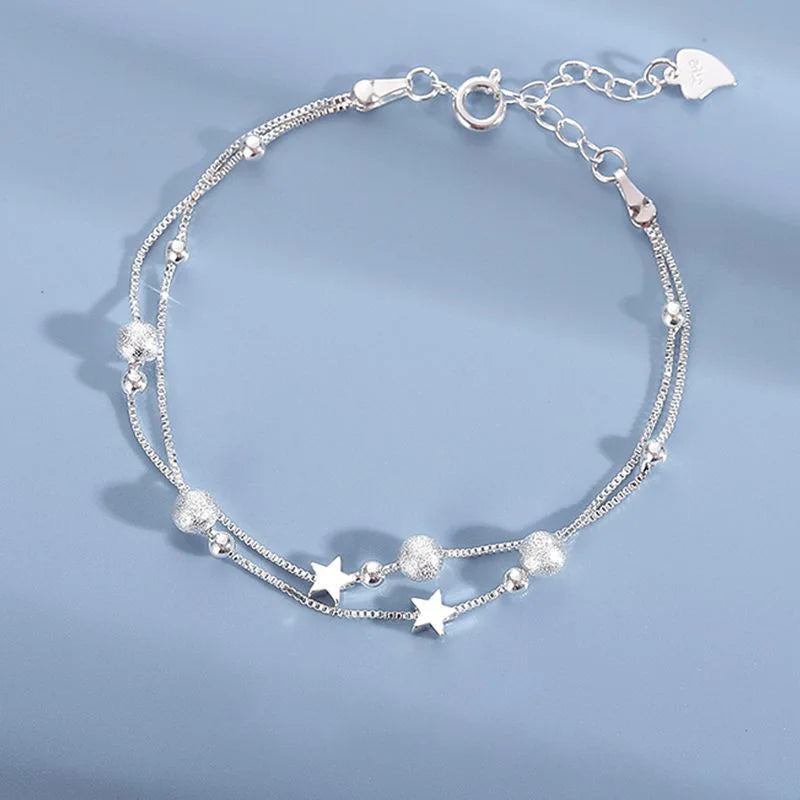 925 Sterling Silver Heart Shaped Necklace Bracelet Set for Women Vintage Crystal Bracelets