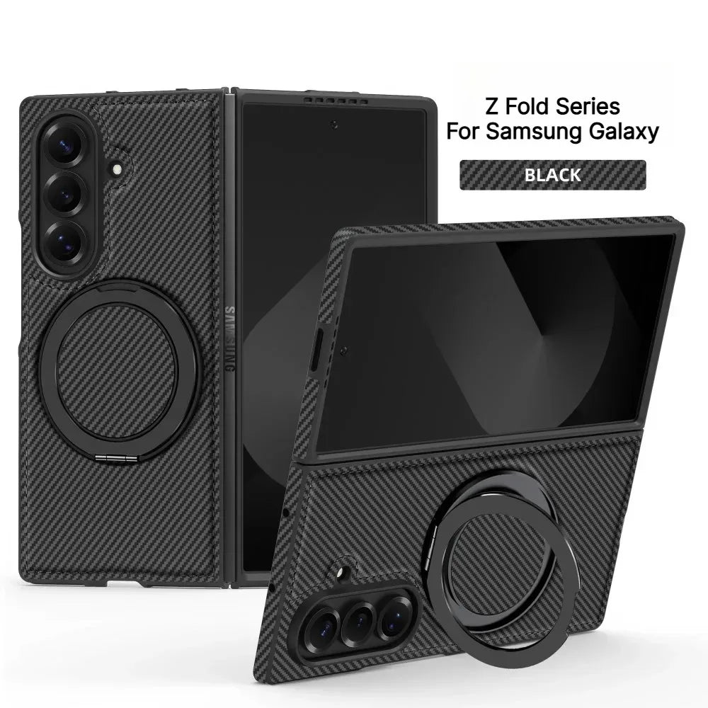 Business Carbon Fiber Texture Magnetic Case for Samsung Galaxy Z Fold 8 Ultra 7 6 5 4 for Magsafe Rotating Stand Protector Cover