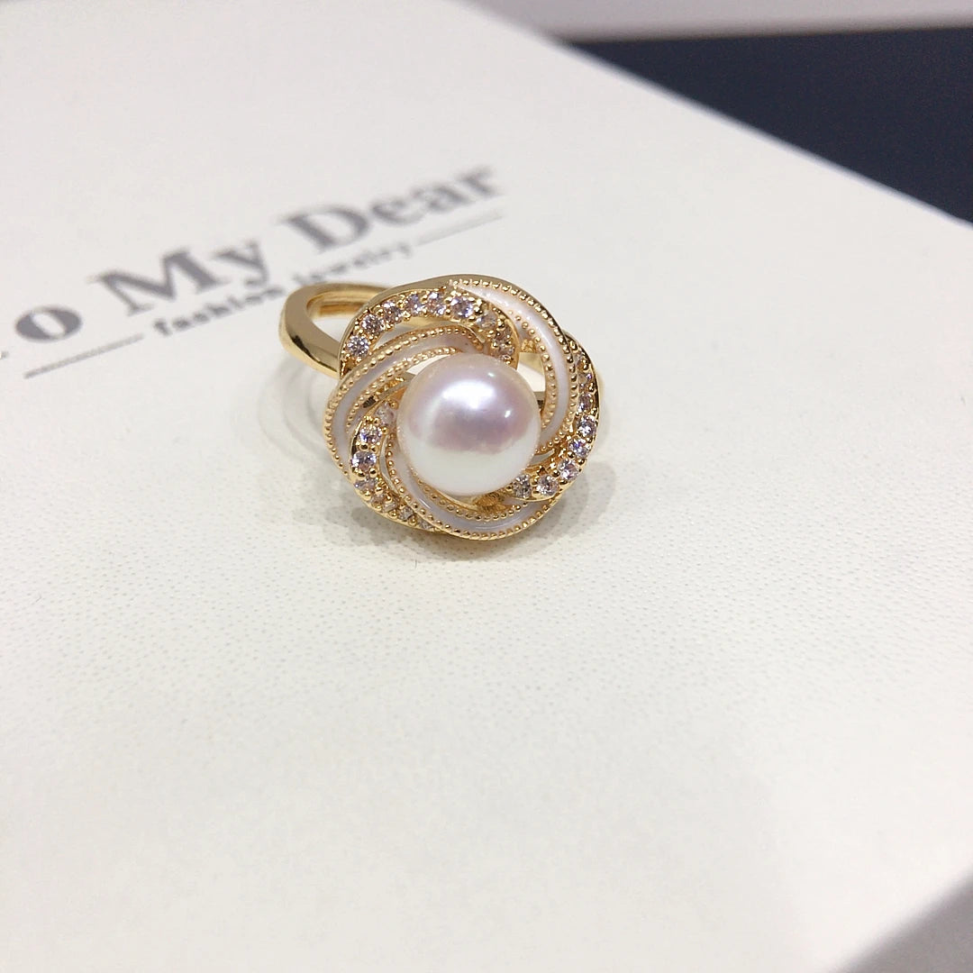 18k Gold and Freshwater Pearl Wedding Set with Bird's Nest Design