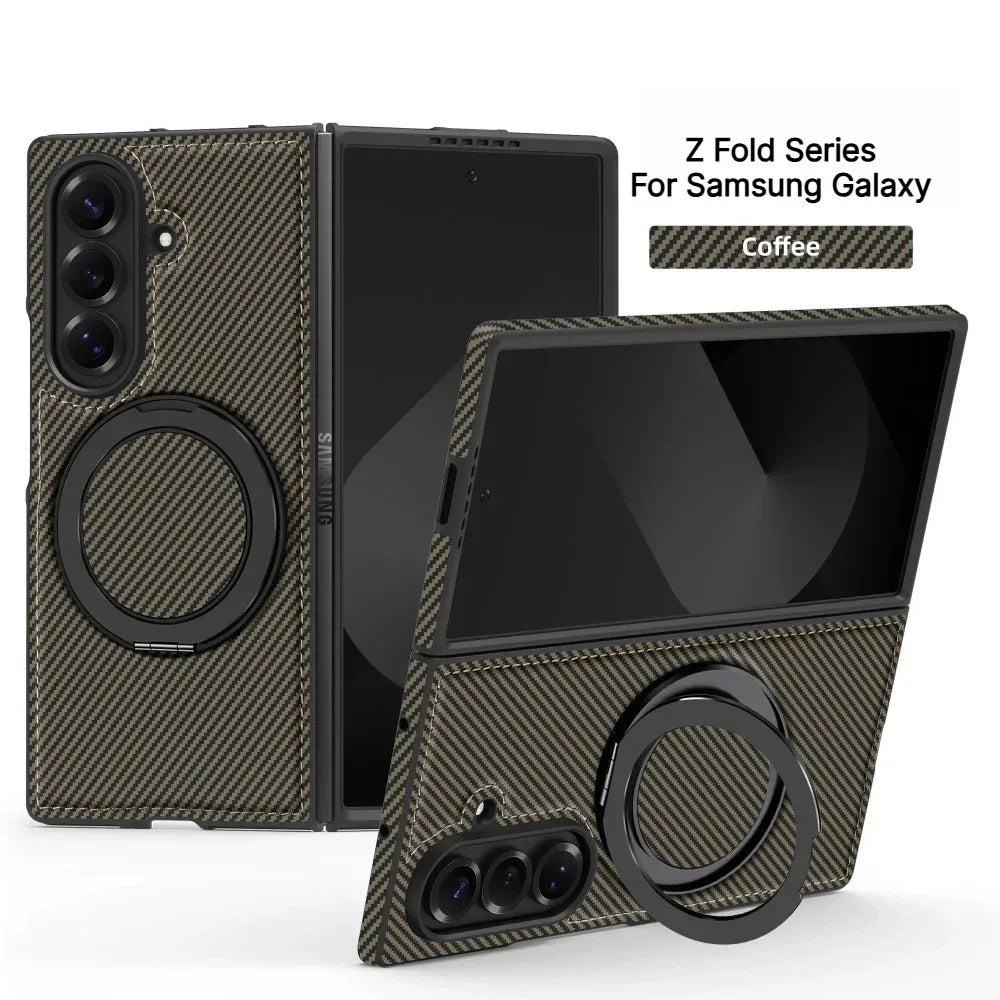 Business Carbon Fiber Texture Magnetic Case for Samsung Galaxy Z Fold 8 Ultra 7 6 5 4 for Magsafe Rotating Stand Protector Cover