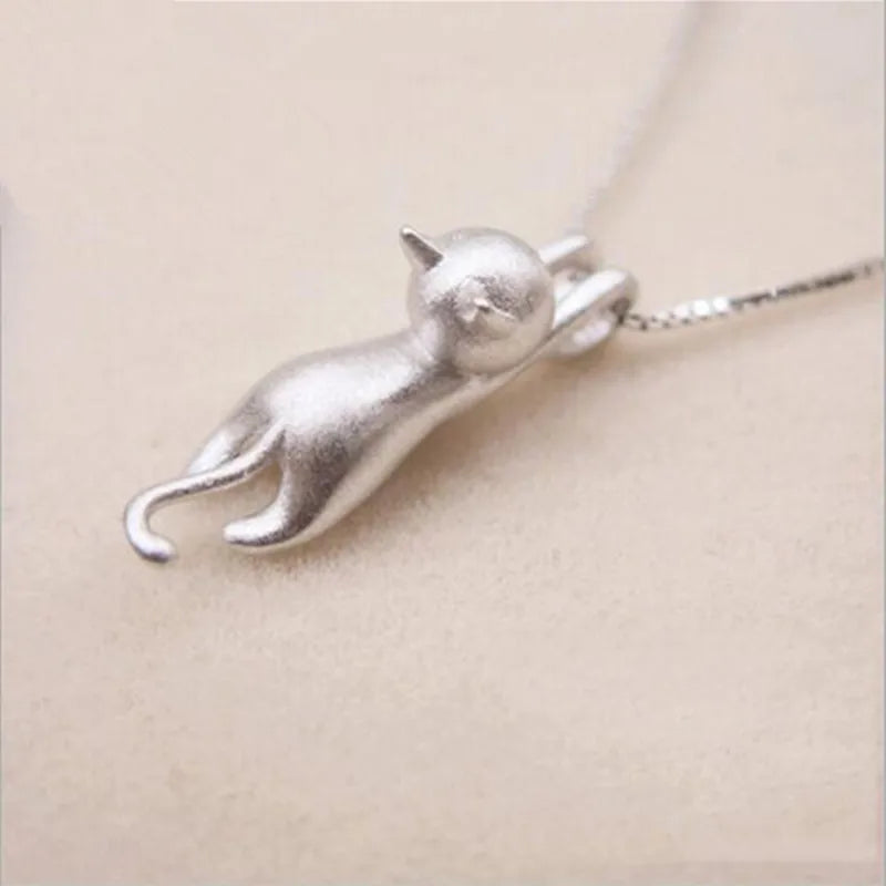 925 Sterling Silver Simple Animal Cute Kitty Clavicle Chain Pendant